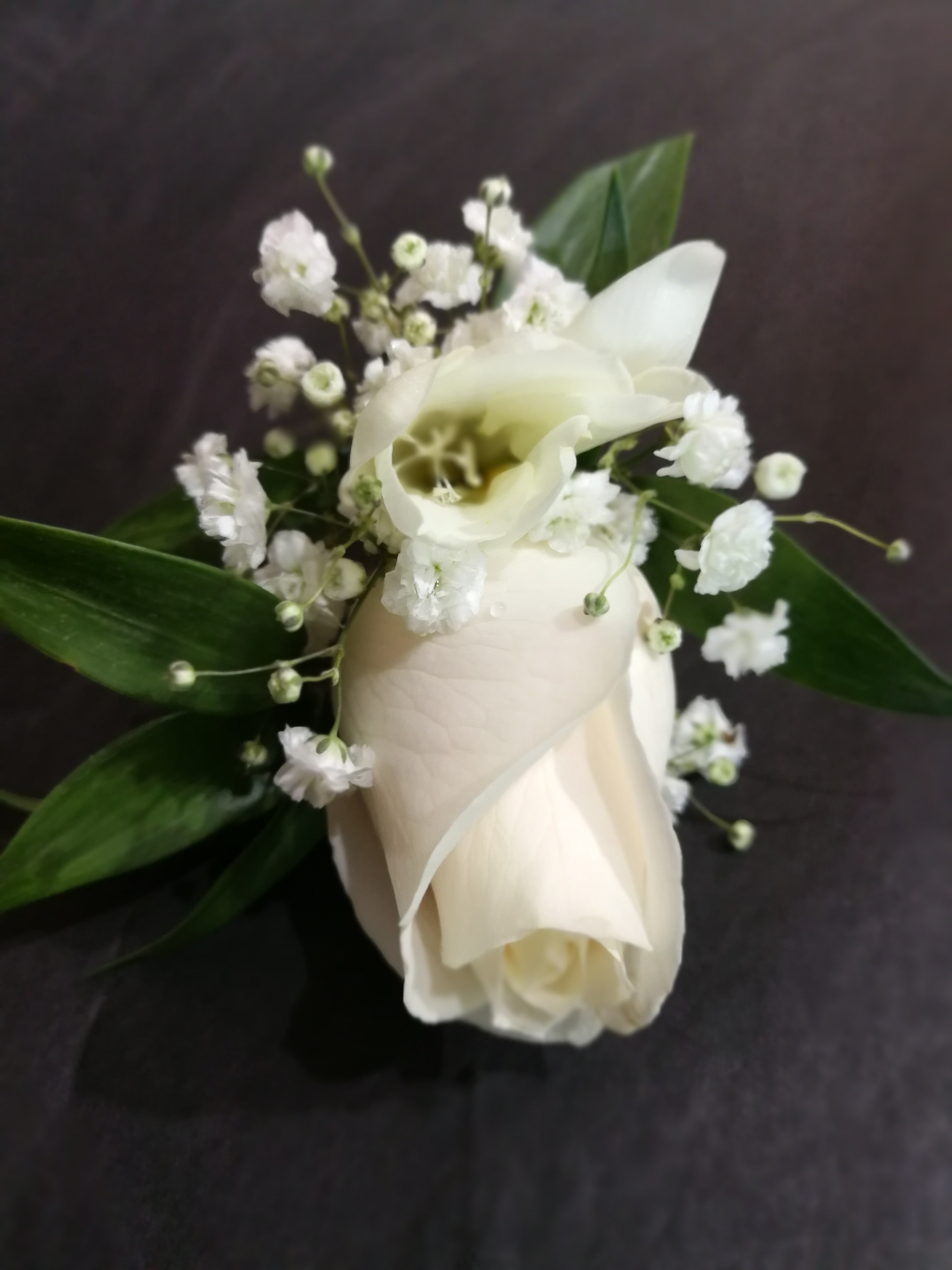 Boutonnière - Single Cream Rose w/ White Accents