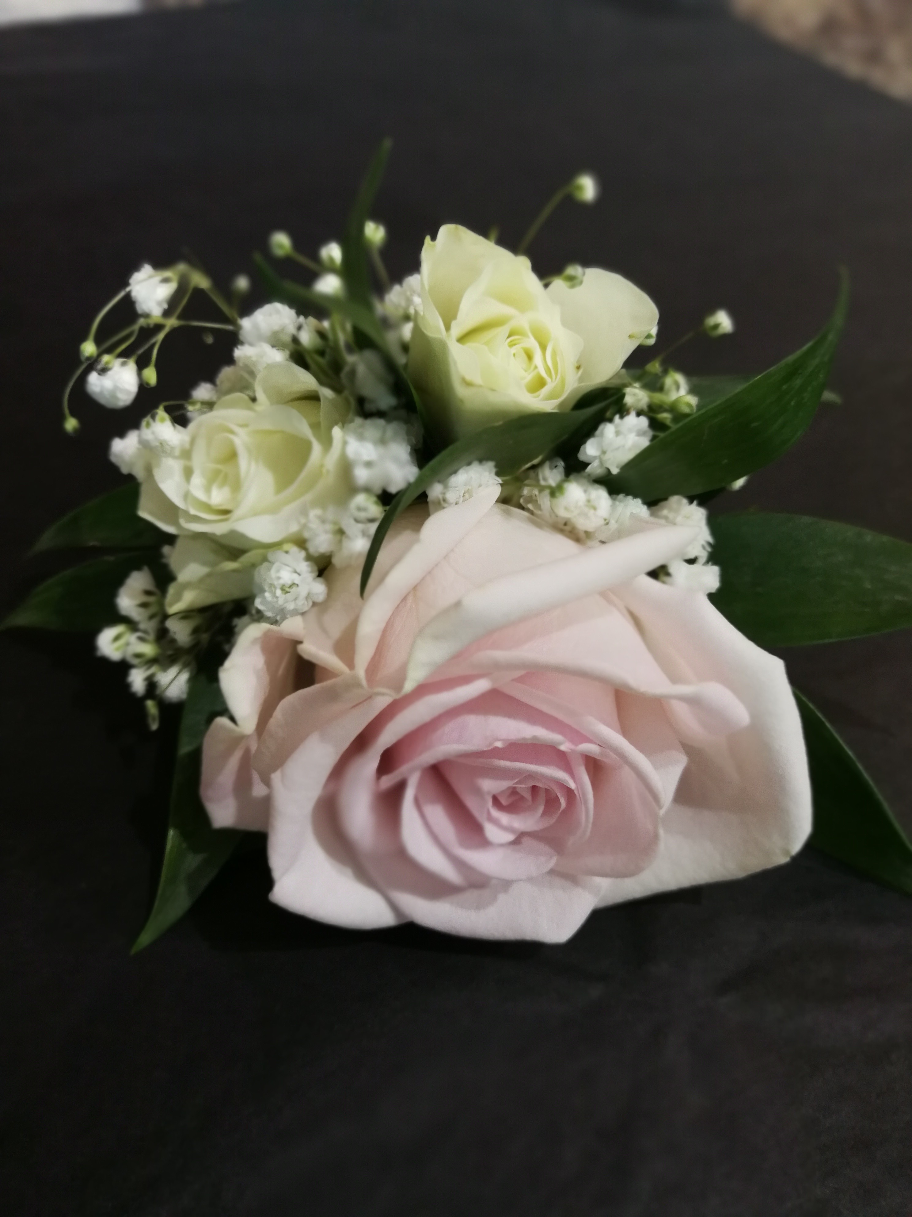 Boutonnière - Single Pink Rose w/ White Accents
