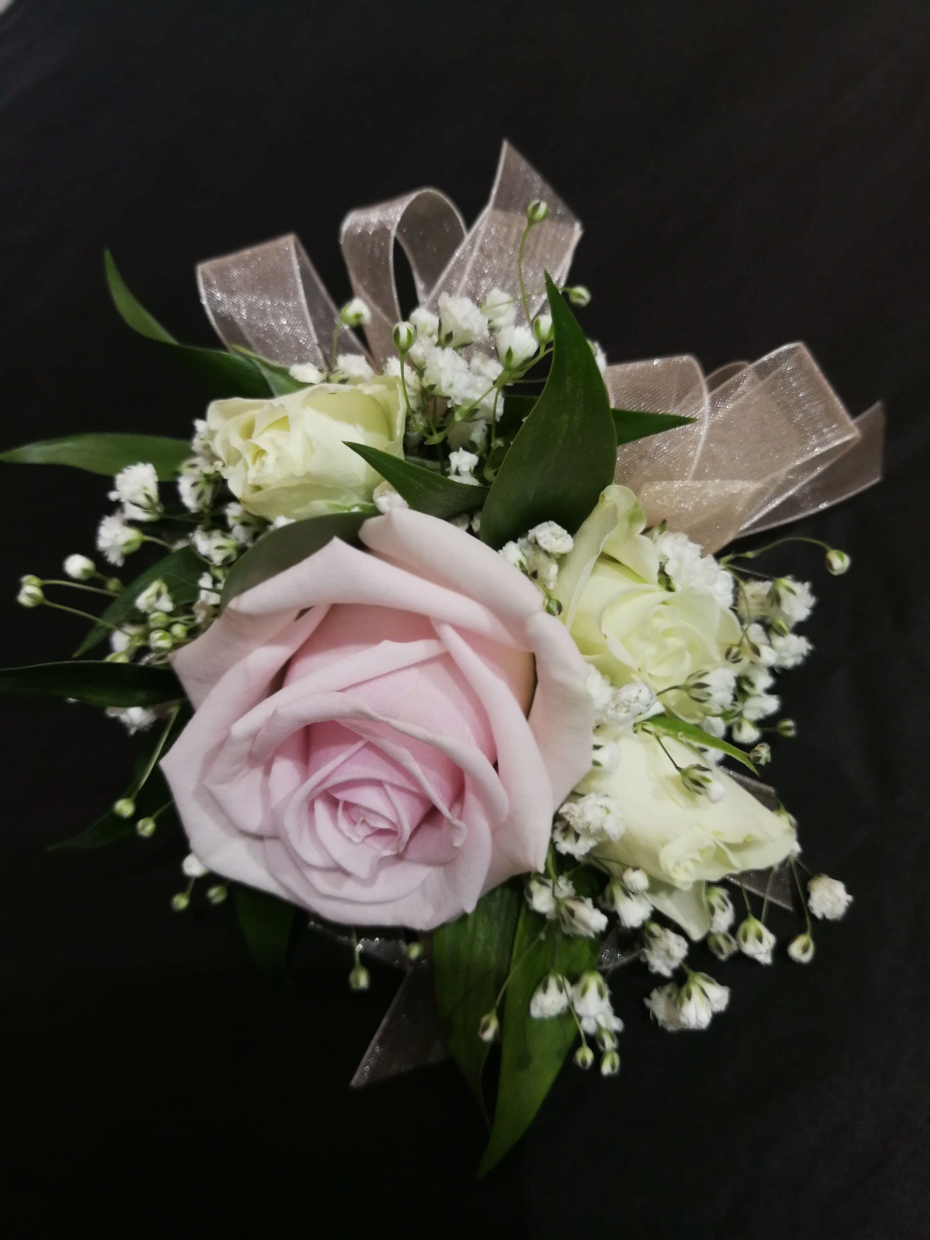 Wrist Corsage - L Pink Rose w/ White Accents